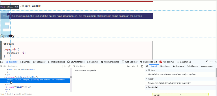 Screenshot from firefox dev tool to show the space of the 'invisible' text