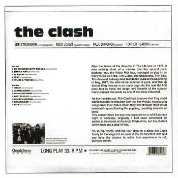 Graphic shows the back cover of a Clash LP from 1977.