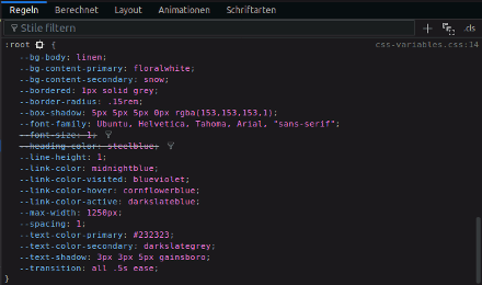 CSS-Variable im Firefox Developer Tool 'Inspektor' Bild zeigt CSS-Variable im Firefox Developer Tool 'Inspektor'