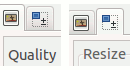 Schaltflächen 'Quality' und 'Resize' Grafik zeigt die Schaltflächen 'Quality' und 'Resize'