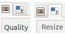 Grafik zeigt die Schaltflächen 'Quality' und 'Resize'
